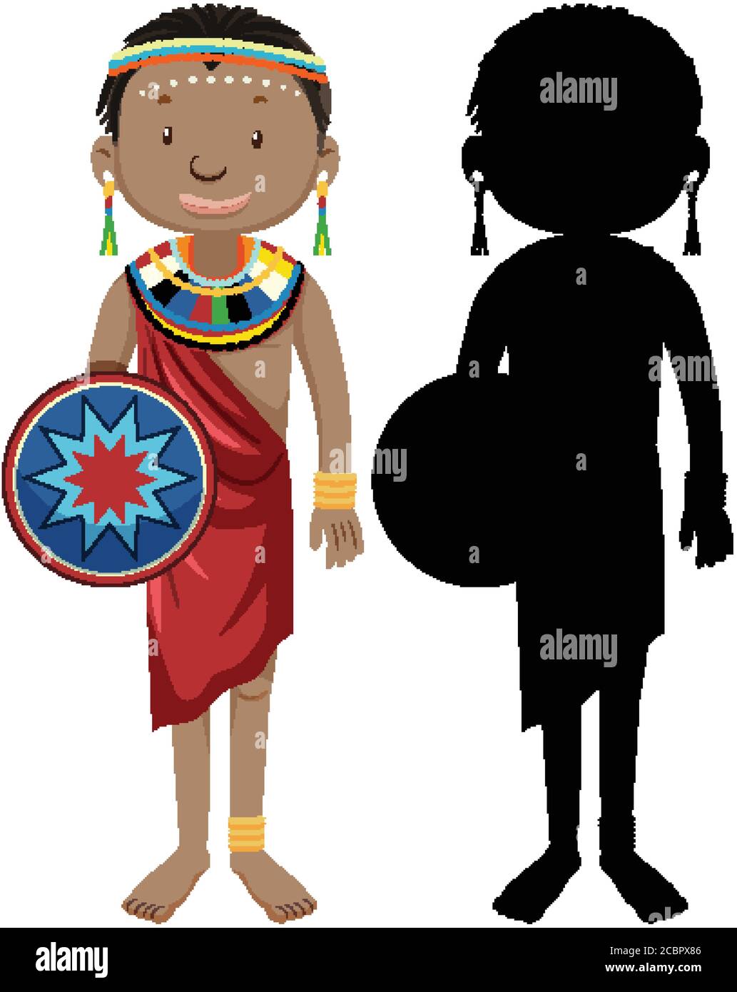 Set of people of African tribes character with its silhouette ...