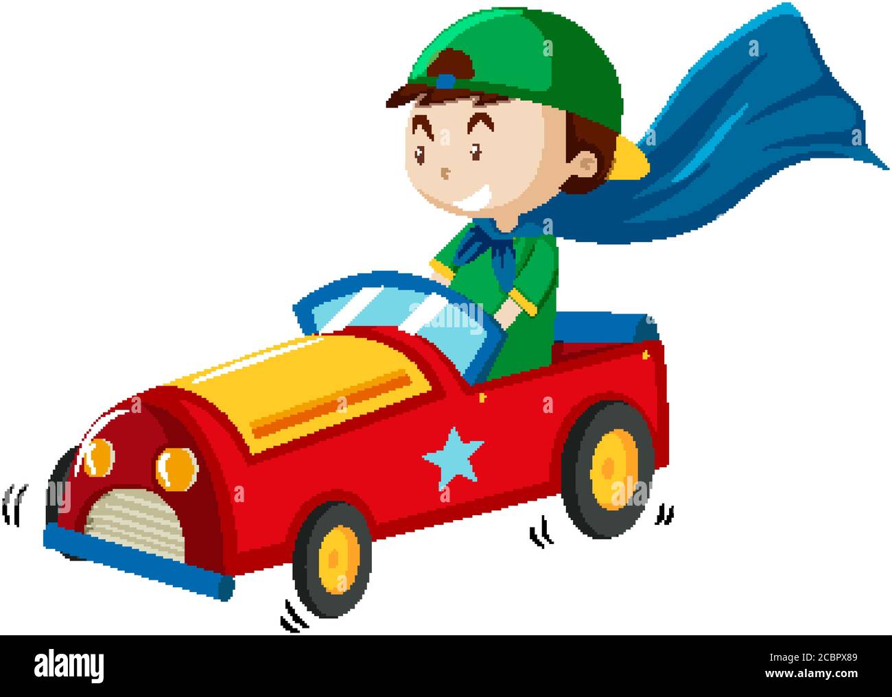 Boy playing with car toy cartoon style isolated on white background ...
