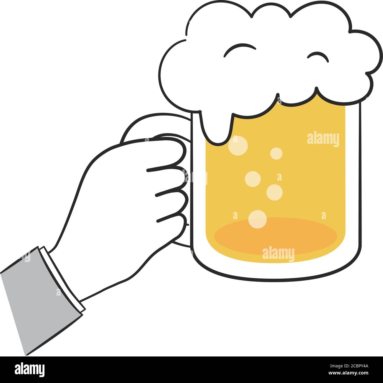 Holding a beer mug with one hand. Vector illustration isolated on white background. Stock Vector