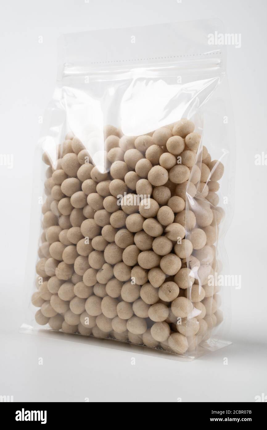 peanut product on blank plastic container pouch Stock Photo