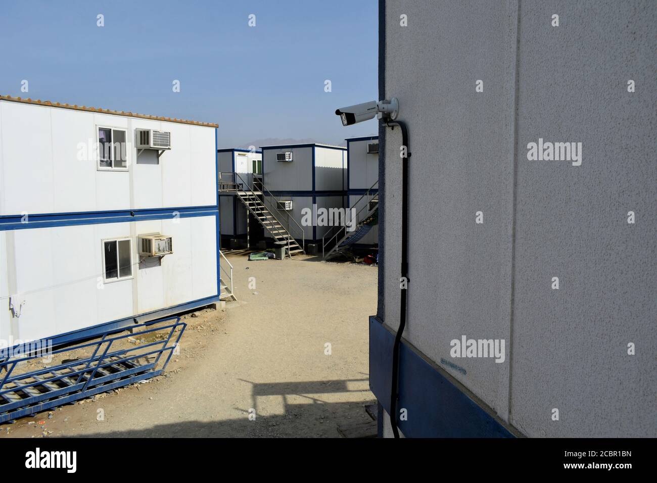 temporary building in industrial site or office container in construction site : Muscat, Oman - 19-08-2020.   cabin. cabin. Stock Photo