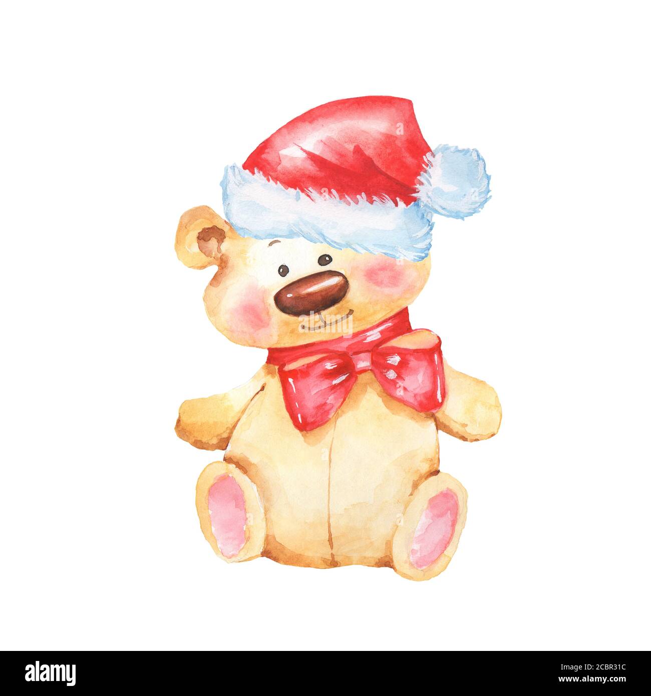 Christmas illustration of Teddy Bear in Santa Hat Stock Photo - Alamy
