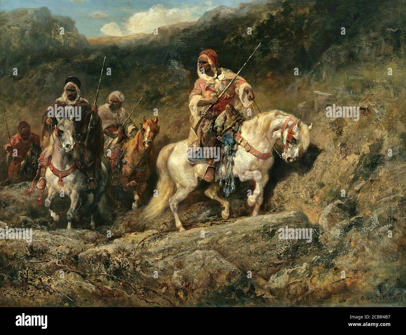 Schreyer Adolf - Arab Horsemen in a Mountainous Landscape - German School - 19th and Early 20th Century Stock Photo
