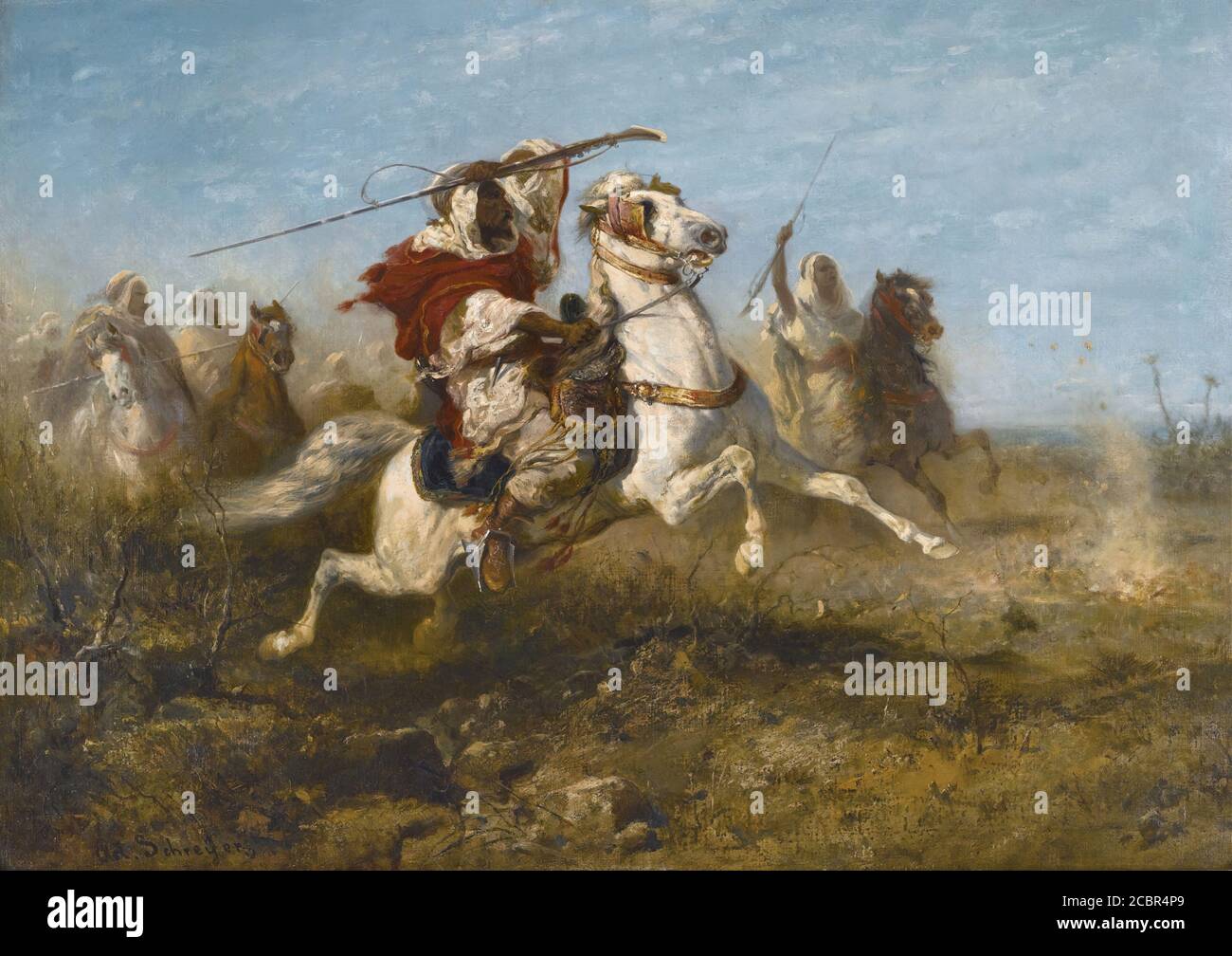 Schreyer Adolf - the Pursuit 1 (Arab Warriors) - German School - 19th and Early 20th Century Stock Photo