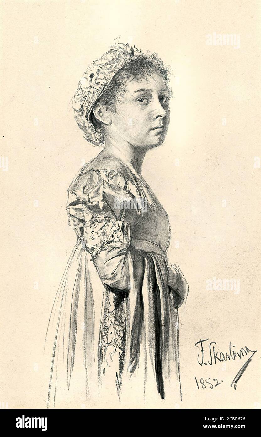 Skarbina Franz - Bildnis Eines MÃ¤dchens IM Festkleid Mit Haube - German School - 19th  Century Stock Photo