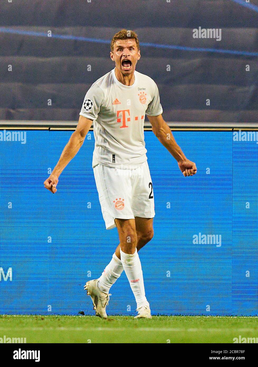 Lisbon Lissabon Portugal 14th August Thomas Mueller Muller Fcb 25 Celebrates His 1 0 Goal Happy Laugh Celebration In The Quarterfinal Uefa Champions League Match Final Tournament Fc Bayern Muenchen Fc Lisbon Lissabon Portugal 14th August Thomas Mueller Muller Fcb 25 Celebrates His 1 0 Goal Happy Laugh Celebration In The Quarterfinal Uefa Champions League Match Final Tournament Fc Bayern Muenchen Fc