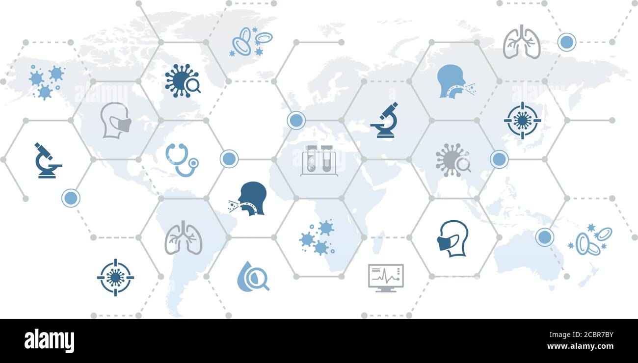 corona virus vector illustration. Abstract concept on a world map with ...