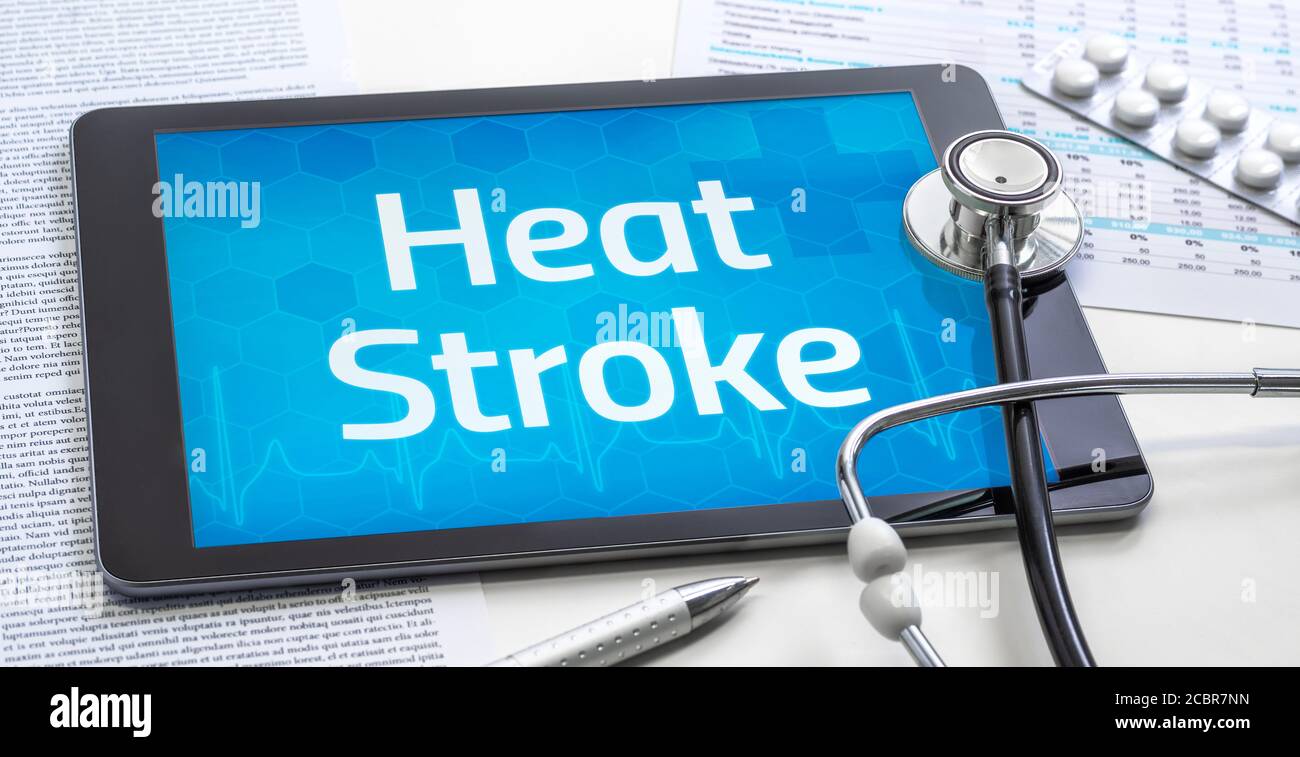 The word Heat Stroke on the display of a tablet Stock Photo