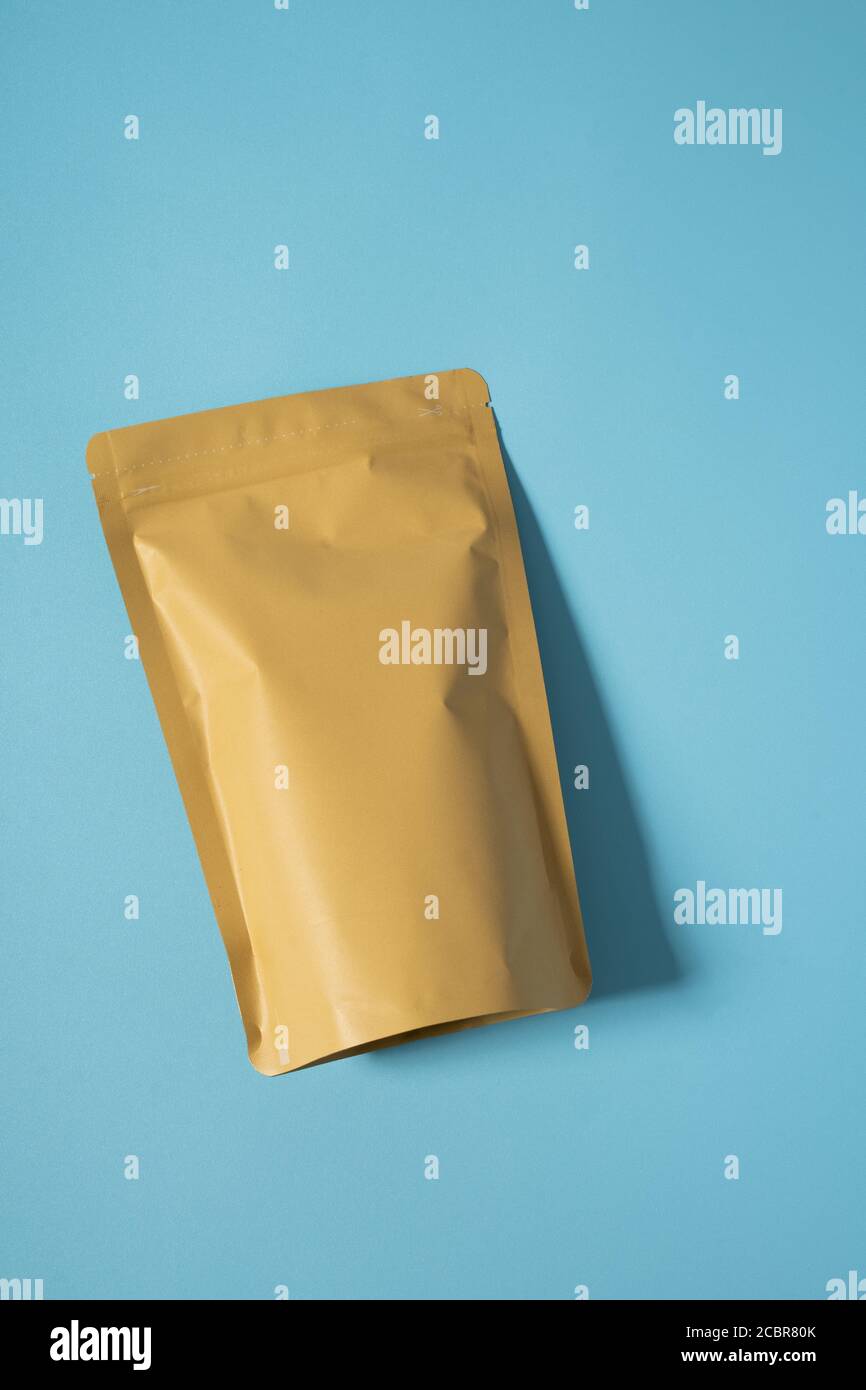 Download Blank Standing Pouch Mockup Over Blue Background Stock Photo Alamy