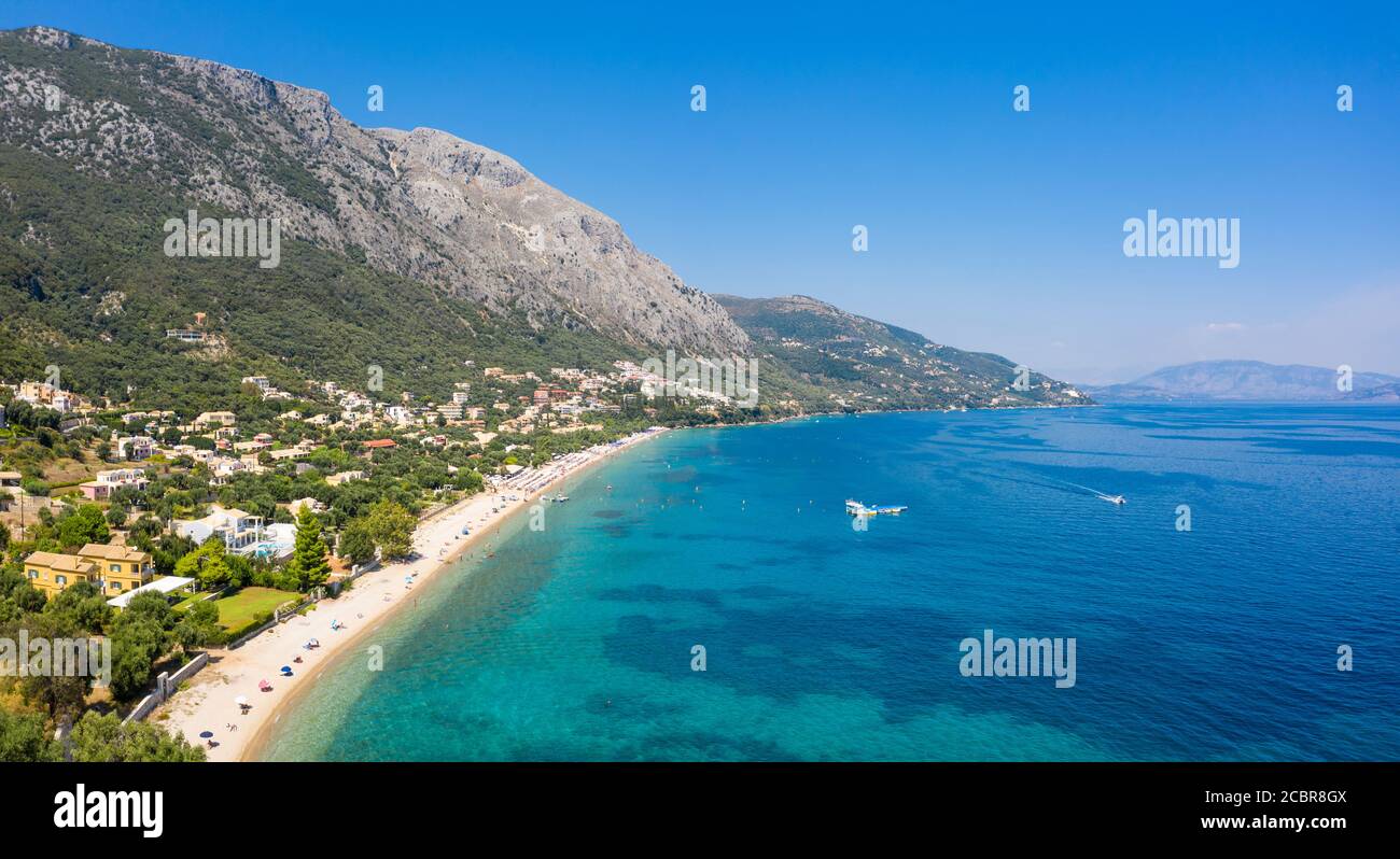 Barbati Beach on a clear day on the northeast coast of Corfu, Ionian Islands, Greece Stock Photo