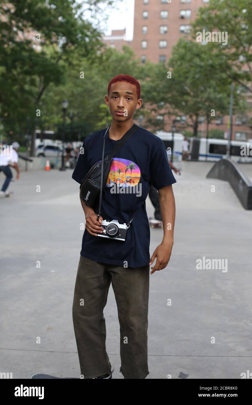 Jaden Smith Wears Mismatched Sneakers While Skateboarding In NYC