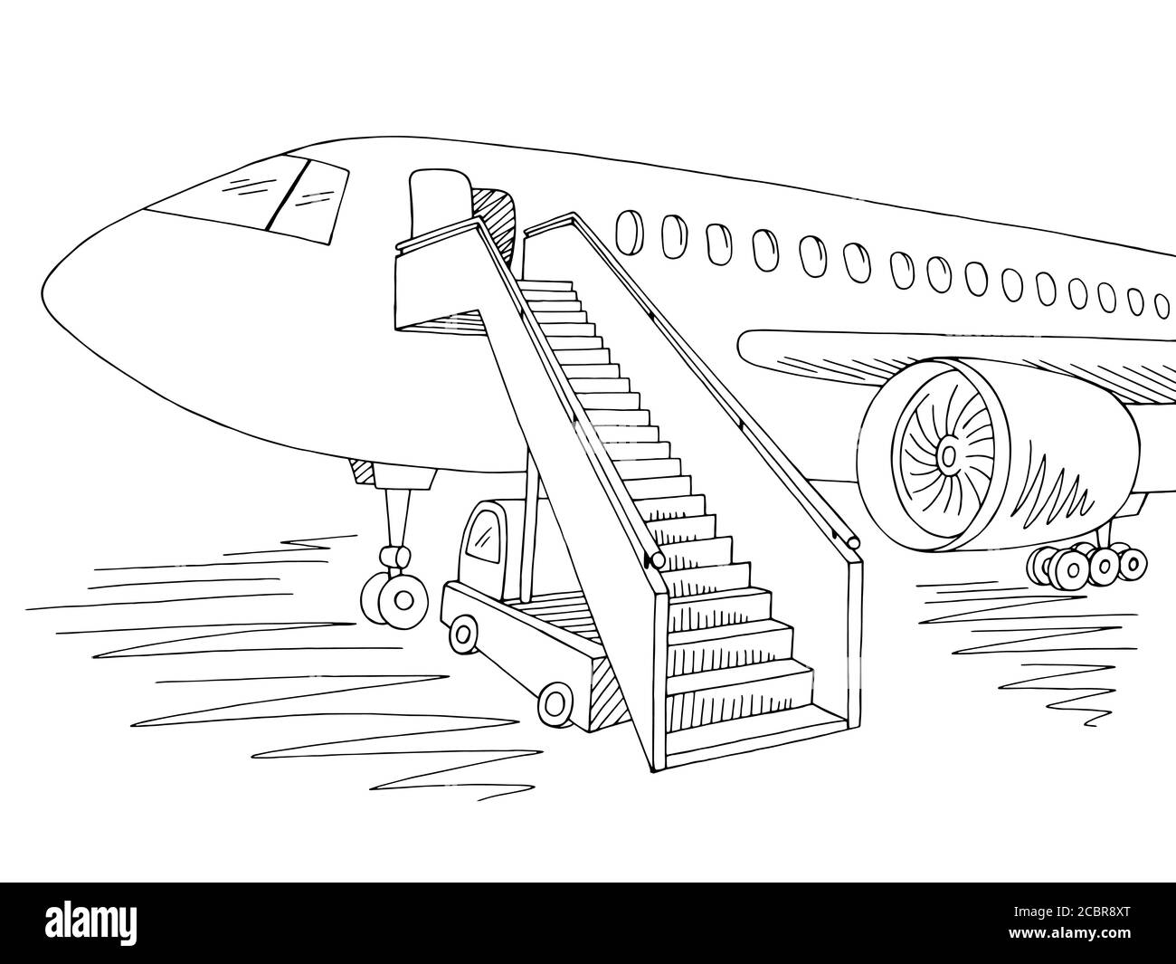 Aircraft exterior graphic black white sketch illustration vector Stock Vector