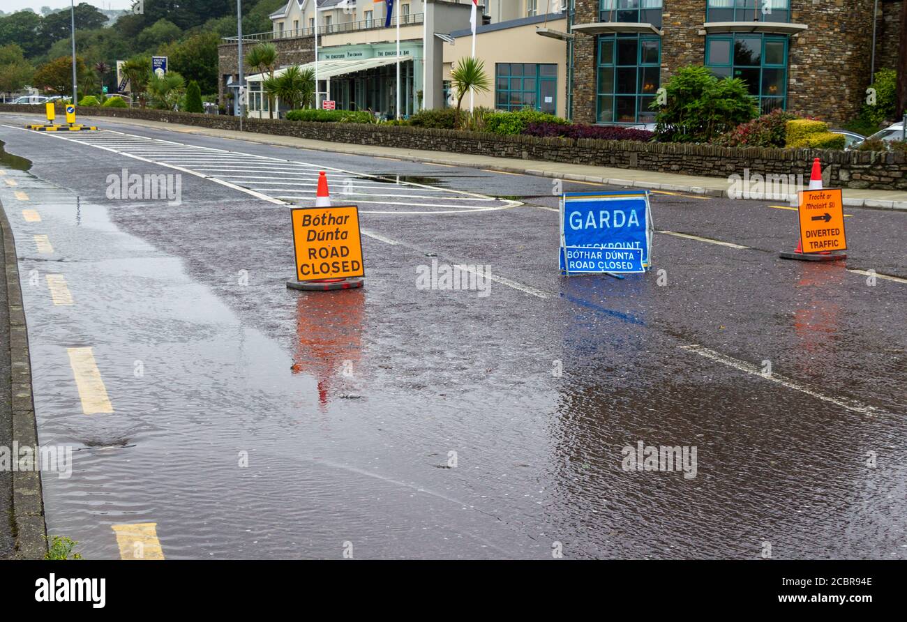 Roads closed due to flooding, Rosscarbery, West Cork, Ireland Stock