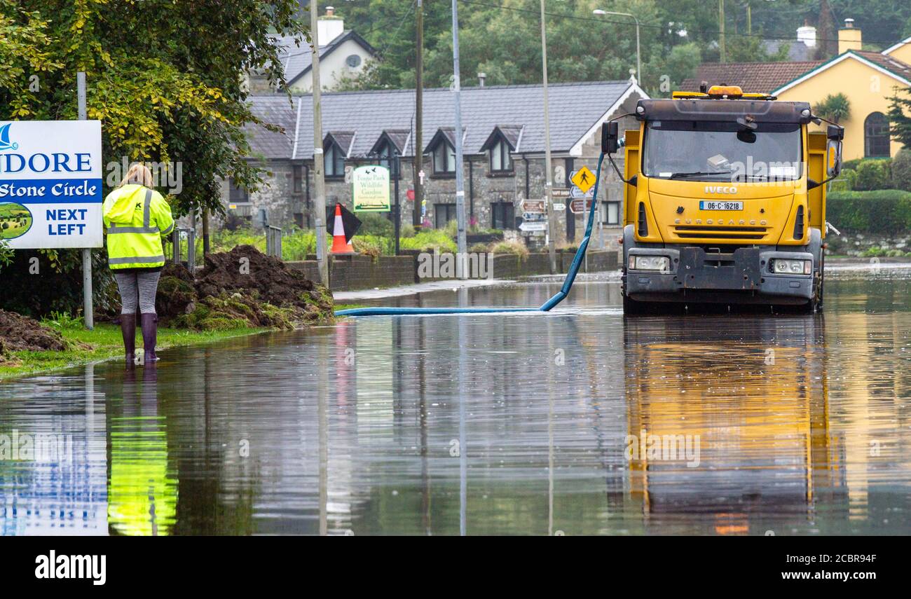 Roads closed due to flooding, Rosscarbery, West Cork, Ireland Stock