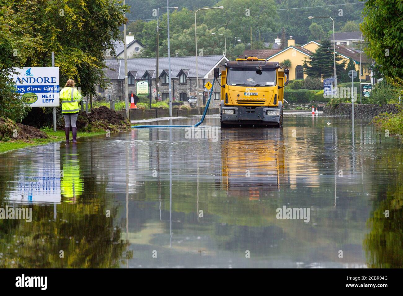 Roads closed due to flooding, Rosscarbery, West Cork, Ireland Stock