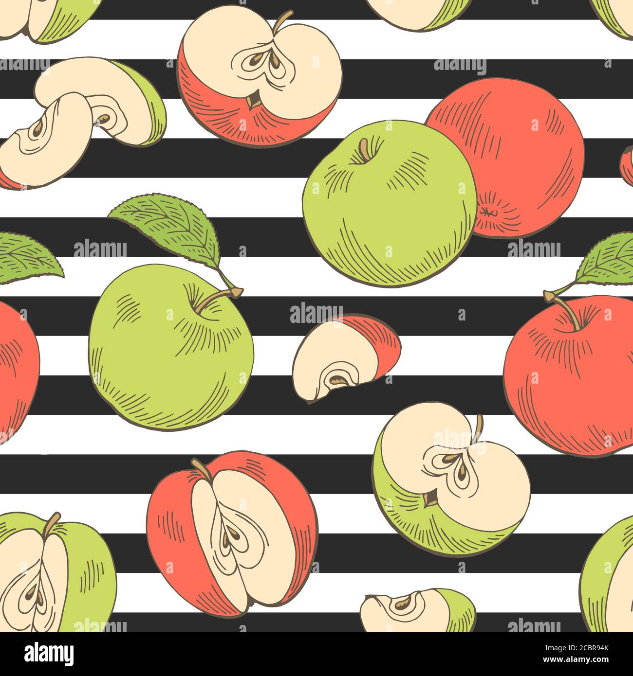 Apple fruit graphic red green color seamless pattern background sketch illustration vector Stock Vector
