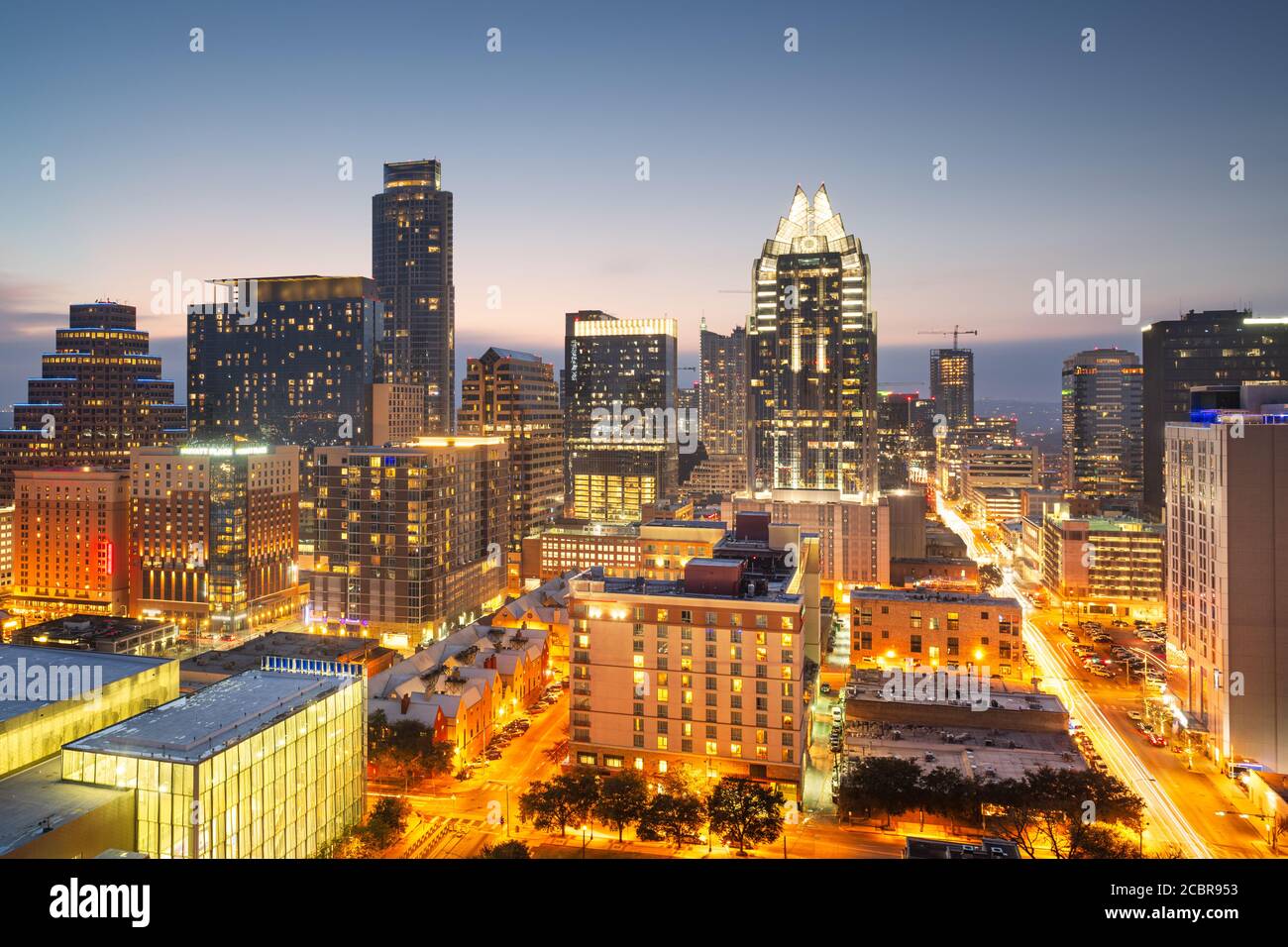 Austin, Texas, USA rooftop skyline at dusk Stock Photo Alamy