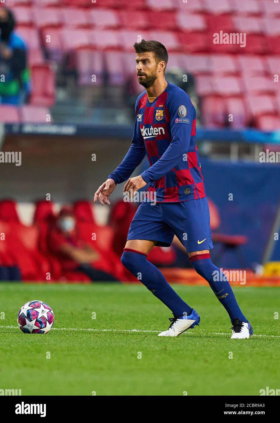 Lisbon, Lissabon, Portugal, 14th August 2020.  Gerard PIQUE, Barca 3  in the quarterfinal UEFA Champions League match final tournament FC BAYERN MUENCHEN - FC BARCELONA 8-2 in Season 2019/2020, FCB, Munich, Barca © Peter Schatz / Alamy Live News / Pool   - UEFA REGULATIONS PROHIBIT ANY USE OF PHOTOGRAPHS as IMAGE SEQUENCES and/or QUASI-VIDEO -  National and international News-Agencies OUT Editorial Use ONLY Stock Photo