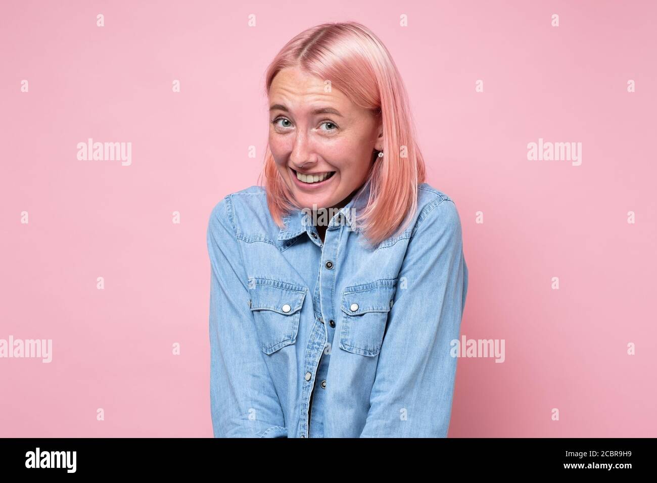 Blushing woman shy hi-res stock photography and images - Alamy