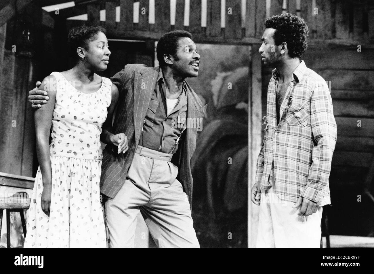 PLAYBOY OF THE WEST INDIES by Mustapha Matura set design: Adrianne Lobel costumes: Angela Butterfield lighting: David Colmer director: Nicolas Kent  l-r: Joan Ann Maynard (Peggy), Rudolph Walker (Mikey), Jim Findley (Ken) Oxford Playhouse Company / Tricycle Theatre, London NW6 21/02/1984 (c) Donald Cooper Stock Photo