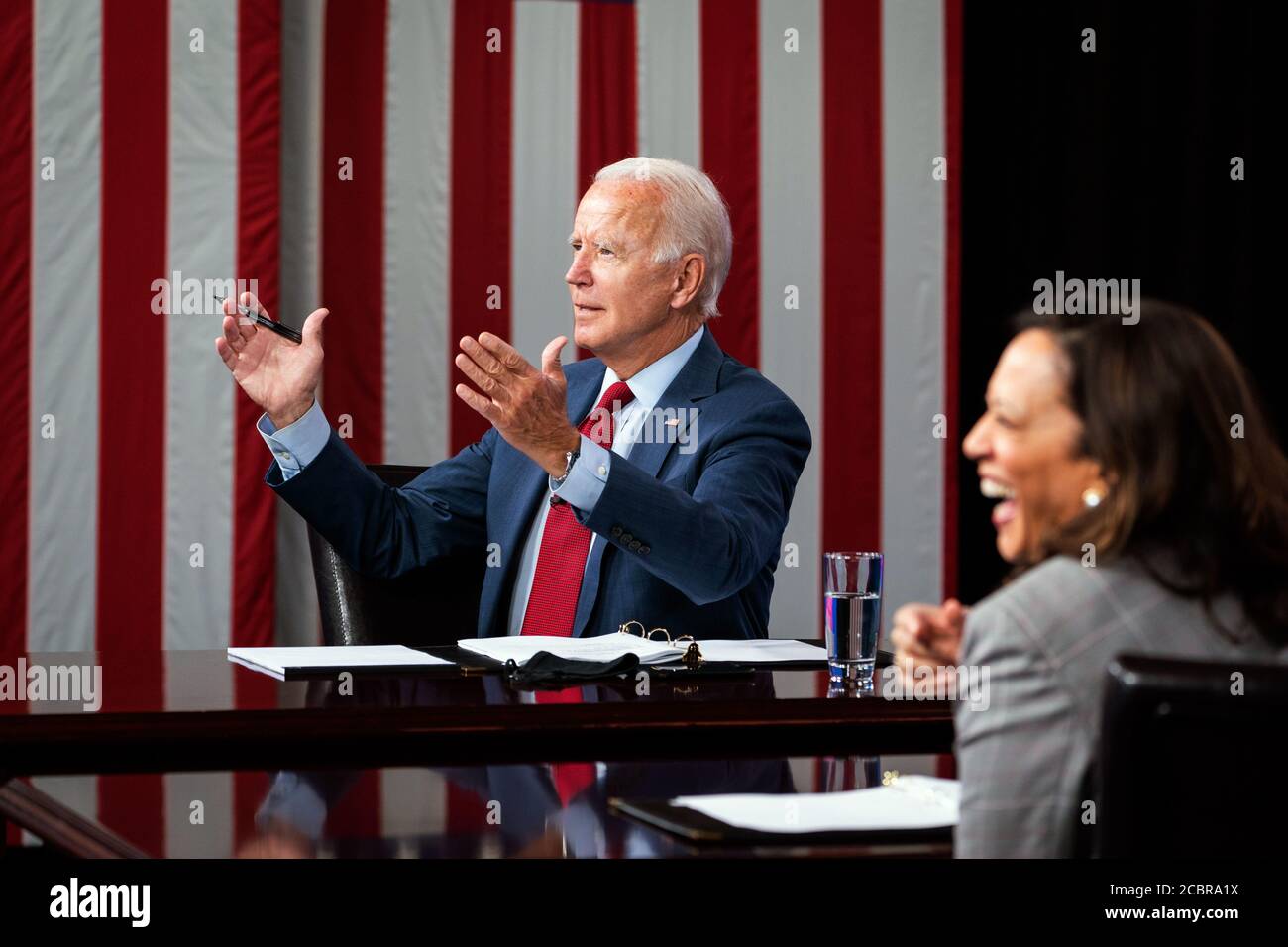 WILMINGTON, DELAWARE, USA - 13 August 2020 - US Presidential candidate Joe Biden with Kamala Harris talks at the State of COVID-19 briefing in Wilming Stock Photo