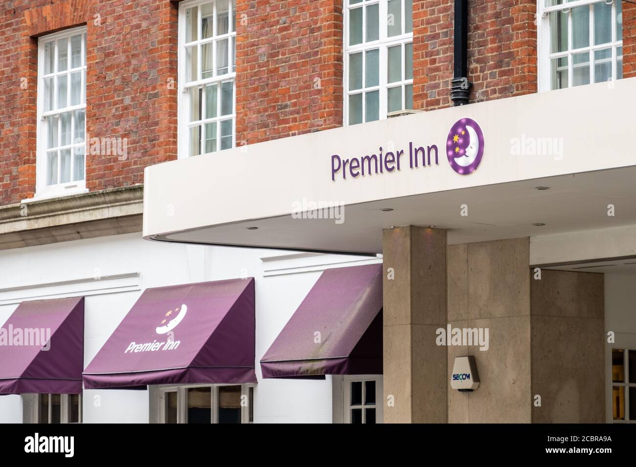 London- Premier Inn logo,  large British hotel chain Stock Photo