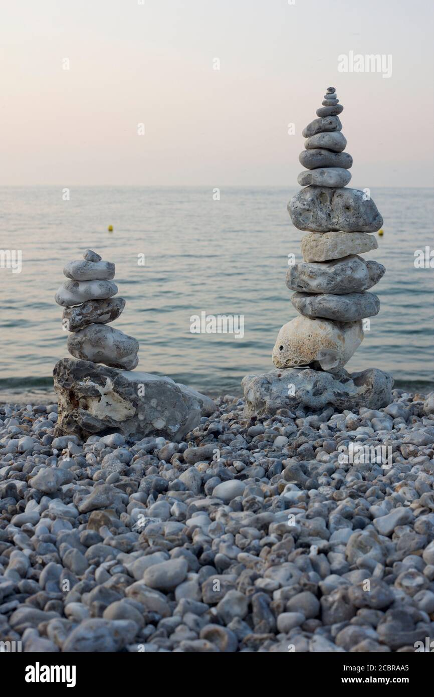 Stone balance, Yport, Normandy, France UK & IRISH RIGHT ONLY Stock Photo