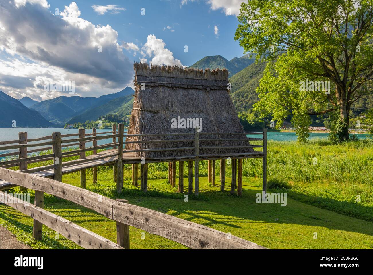 Prehistoric pile-dwelling (reconstruction), Molina di Ledro (UNESCO World Heritage List, 2011), Trentino-Alto Adige, Italy. Stock Photo