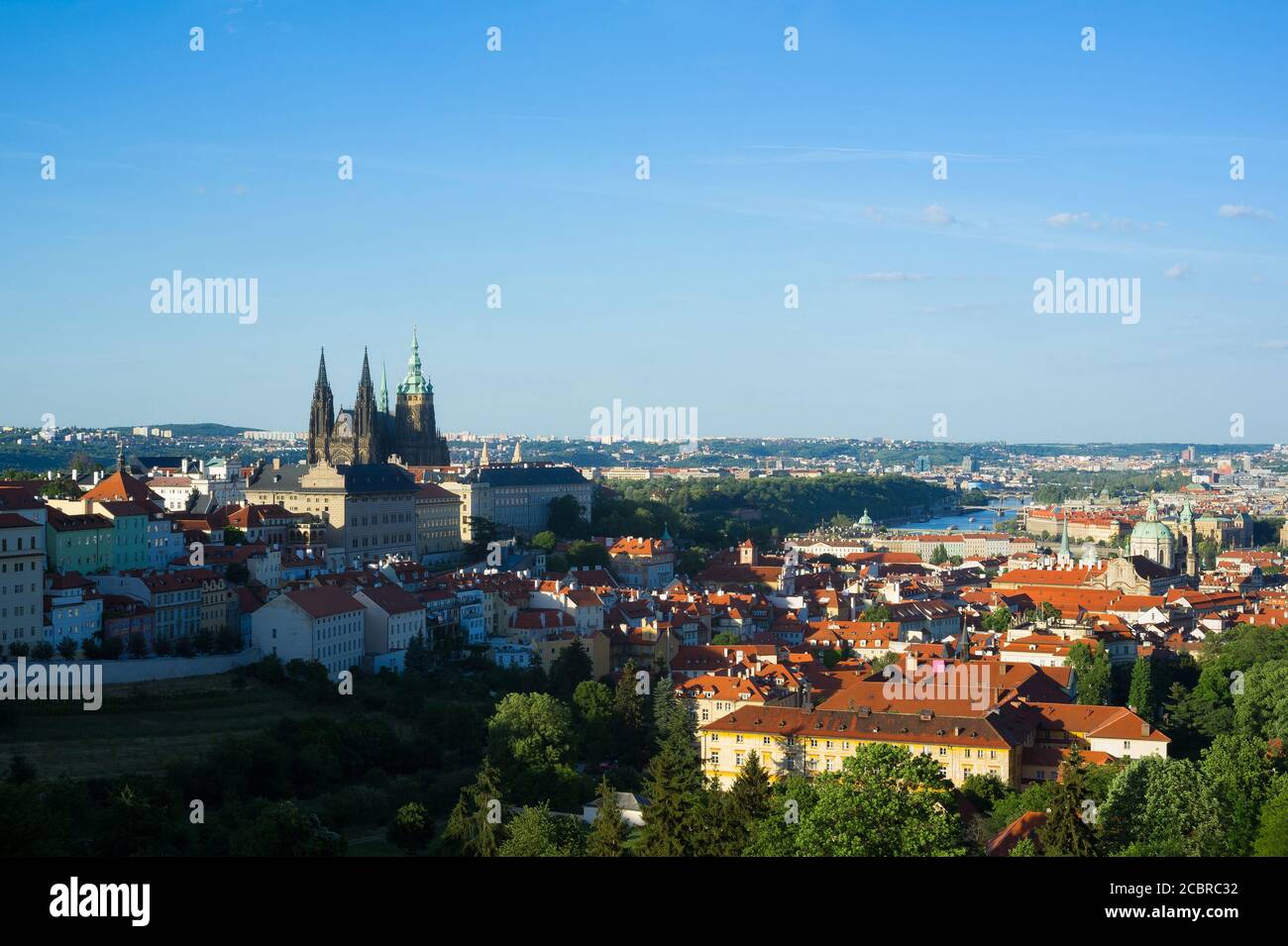 Hradcany and Lesser Town area ( Mala strana ), Prague, Czech Republic / Czechia - cityscape of capital city. Old historical houses and towers of Pragu Stock Photo
