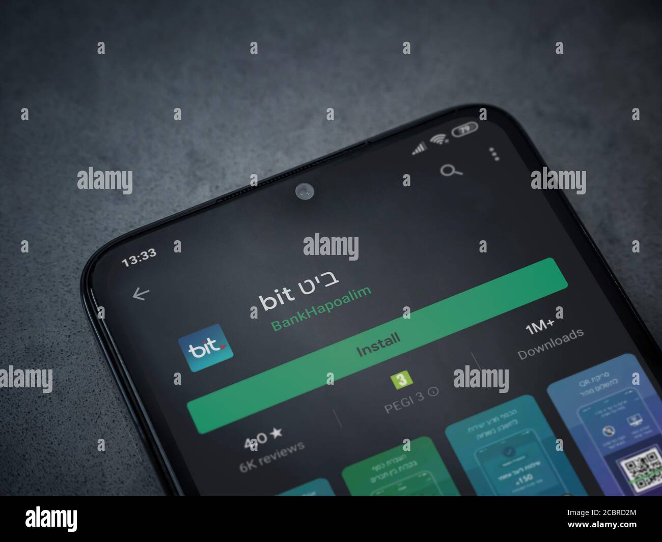 Lod, Israel - July 8, 2020: Bit app play store page on the display of a ...