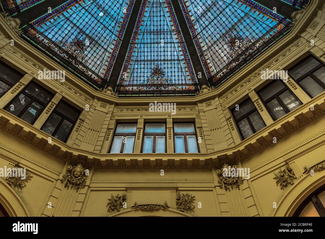 The Octogon in Zagreb, Zagreb's first covered pedestrian crossing with a central glass dome and stained glass Stock Photo