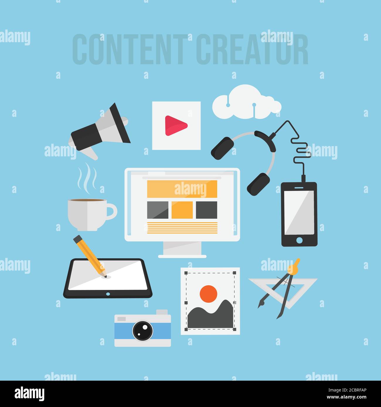 Flat design concept of Content creator illustration. Modern Flat Design