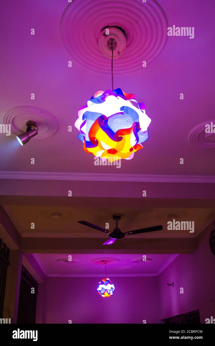 Happy Diwali - colorful decorating LED light for diwali  during diwali celebration, hanging lamp shades Stock Photo