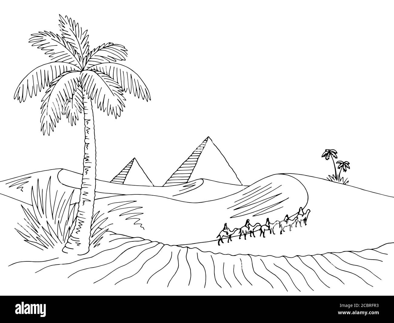 Desert graphic black white landscape sketch illustration vector Stock Vector