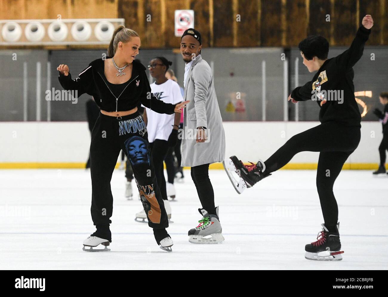 People ice skate at the Streatham Ice and Leisure Centre in Streatham, south London, as coronavirus lockdown measures continue to be eased in England. Stock Photo