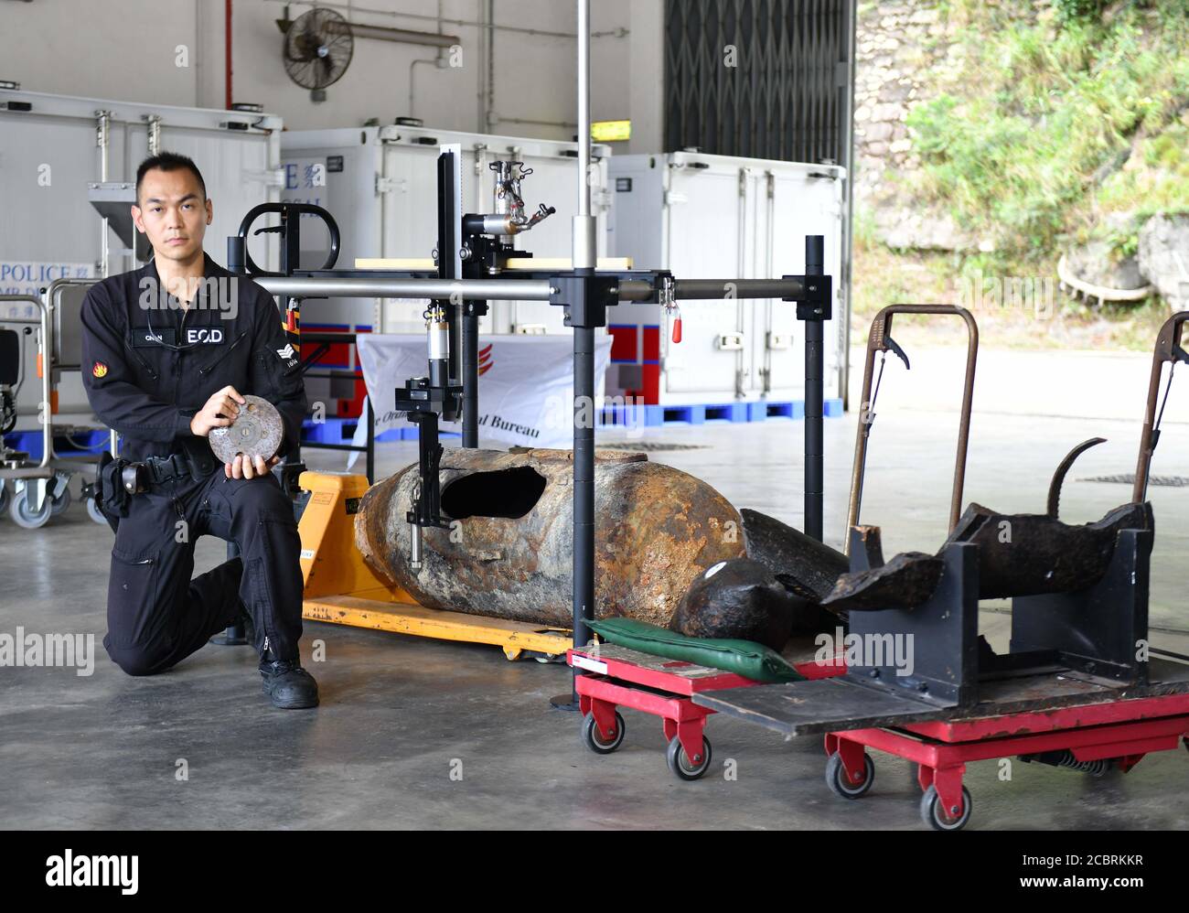 Hong Kong. 15th Aug, 2020. A bomb disposal officer of Hong Kong police
