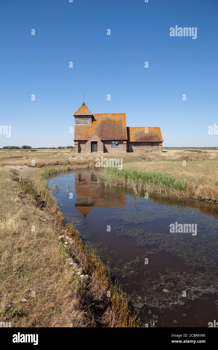 St Thomas à Becket Church in Fairfield, Kent, on a sunny day. Stock Photo