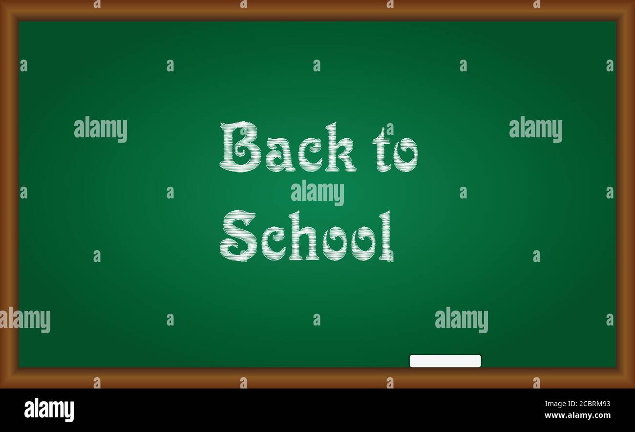 Back to school text written on green board with chalk. Vector ...