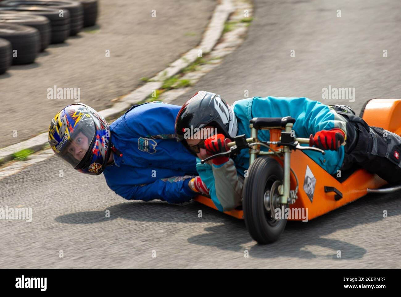 Freital, Germany. 15th Aug, 2020. 11th German Soapbox Racing Championships in Freital, Saxony. Marvin Köhler, soapbox name: Sidecar EVO II, Gornau (Saxony), Germany. A good 80 drivers take part in the race in the rolling soapboxes. Credit: Daniel Schäfer/dpa-Zentralbild/dpa/Alamy Live News Stock Photo