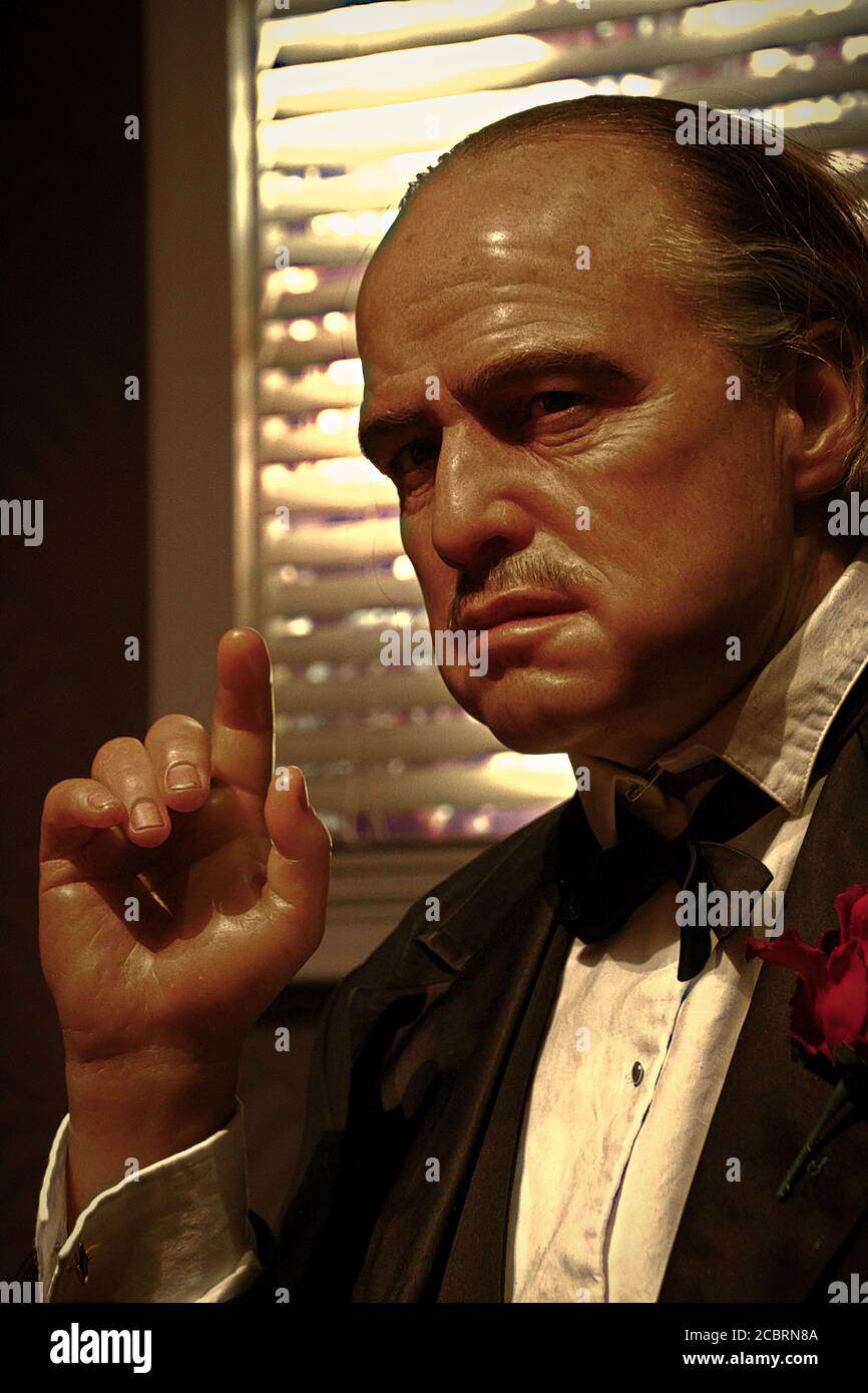 LOS ANGELES, CA - 28 Oct, 2013: Marlon Brando as Godfather Don Vito Corleone,Madame Tussauds Hollywood.says,“It’s not personal,it’s just business.” Stock Photo