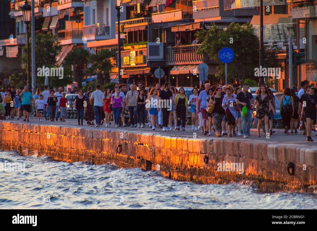 THESSALONIKI, GREECE - 27 June 2020 - A crowded seafront in Thessaloniki, Greece, which has a COVID-19 curfew from 11PM to 7AM for businesses to try a Stock Photo