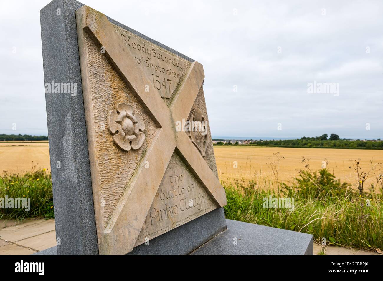 16th century Scots English Battle of Pinkie Cleugh memorial stone, Wallyford, East Lothian, Scotland, UK Stock Photo