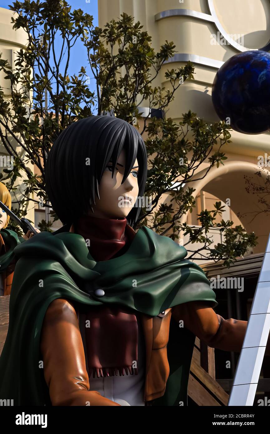 Clone-oid statue of Mikasa Ackerman from Attack on Titan ( Shingeki no  Kyojin ) /Race for Survival XR Ride at Universal Studios japan Stock Photo  - Alamy