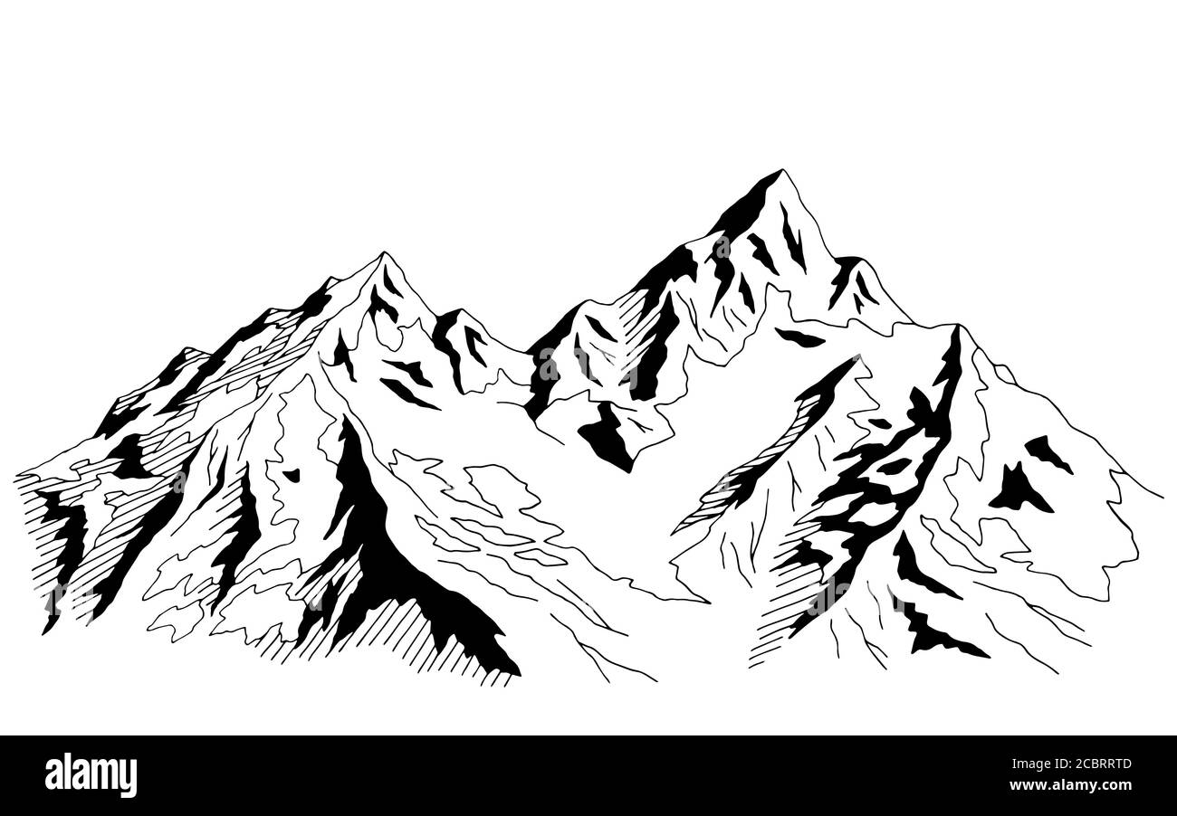 Mountains graphic black white landscape sketch illustration vector Stock Vector