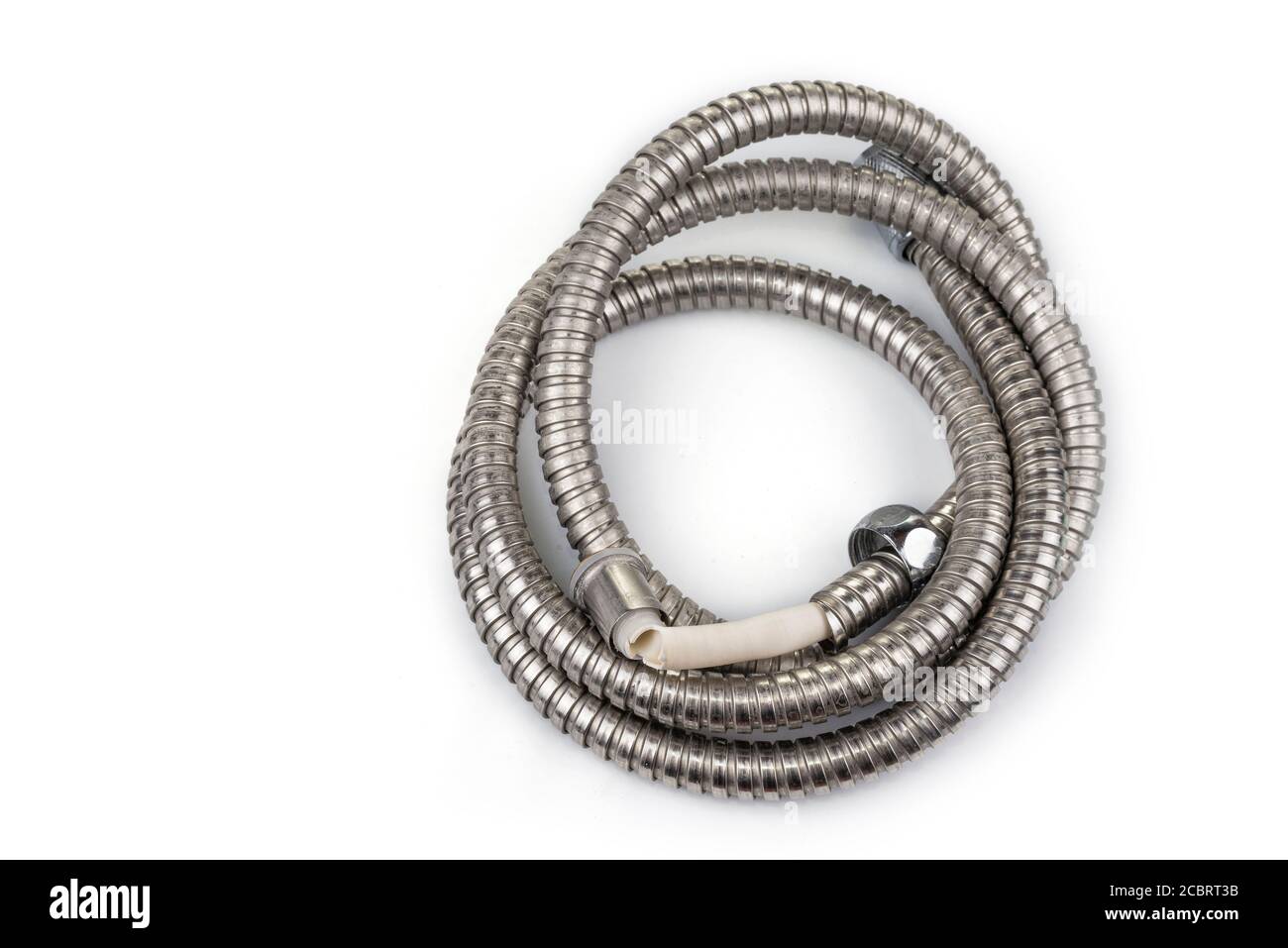 Broken shower hose on a white background Stock Photo Alamy