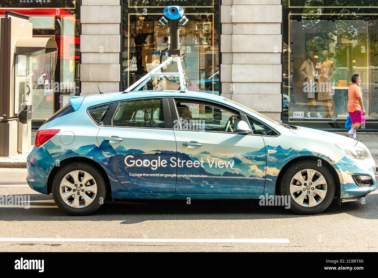 London- August, 2020: Google Street View car on Sloane Square in west London Stock Photo