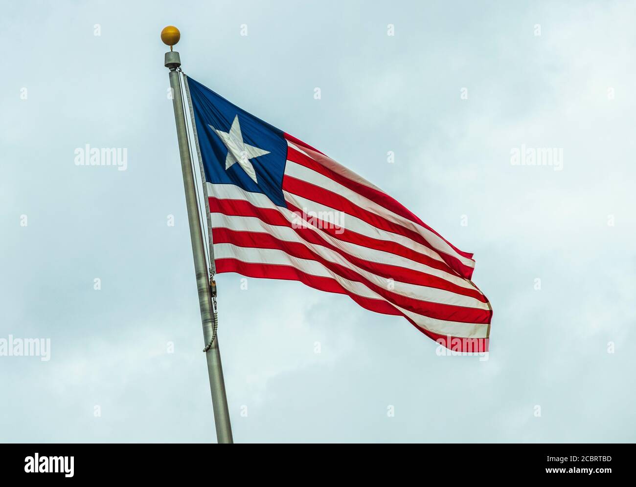 Lone Star and Stripes Flag, a Texas Revolution flag, at Lone Star Monument and Historical Flag Park at Conroe, Montgomery County, Texas. Stock Photo