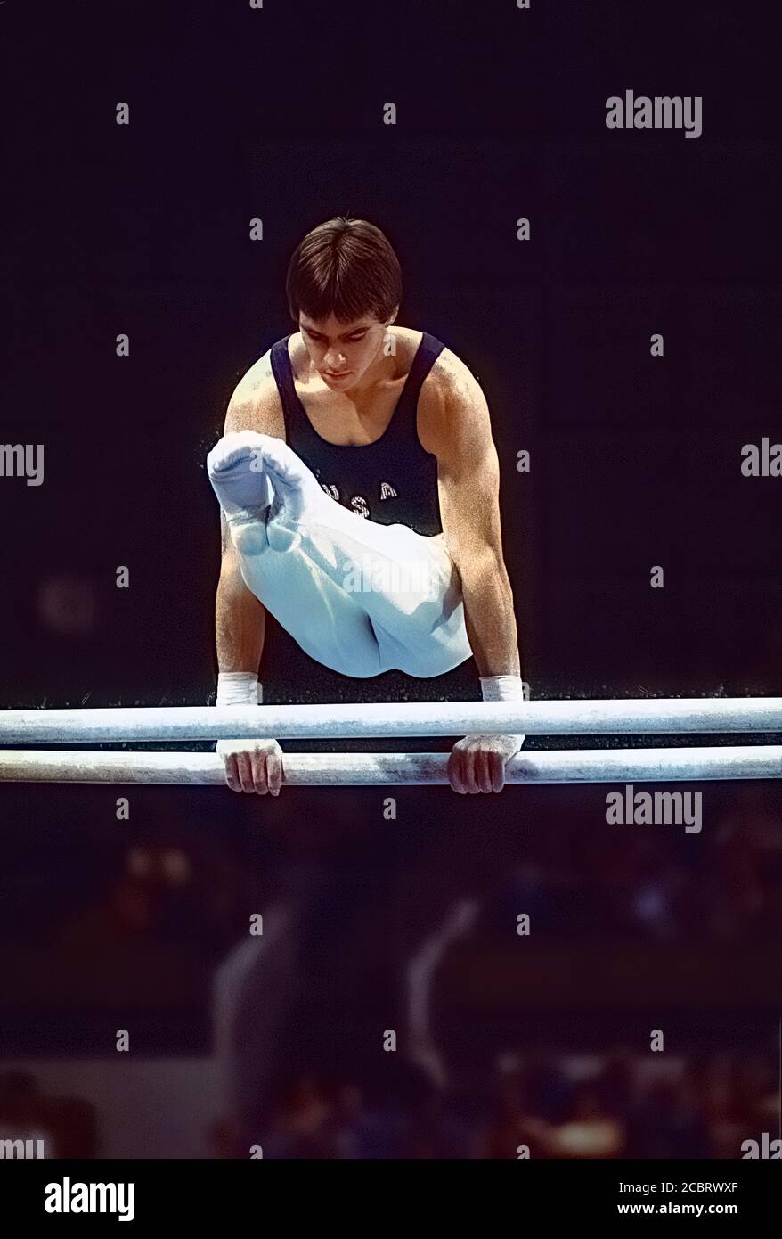 Kurt Thomas (USA) wins the silver medal in the parallel bars at  the 1979 World Artistic Gymnastics Championships. Stock Photo