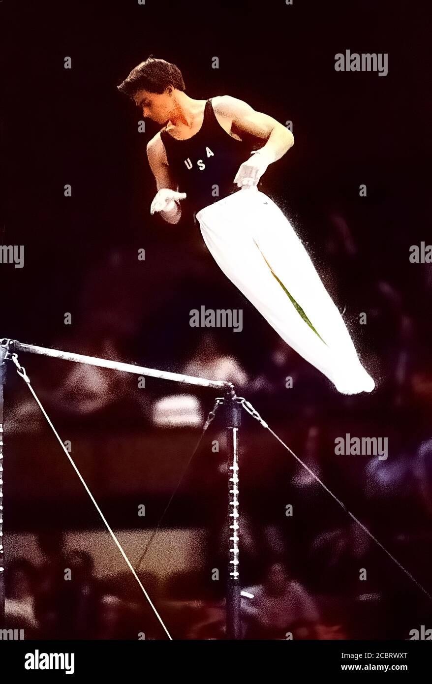 Kurt Thomas (USA) wins the gold medal in the Horizontal bar at  the 1979 World Artistic Gymnastics Championships. Stock Photo