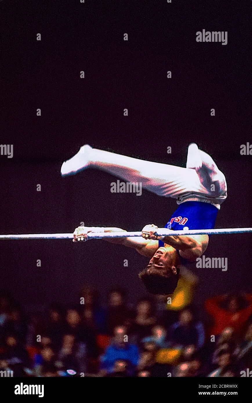Kurt Thomas (USA) wins the gold medal in the Horizontal bar at  the 1979 World Artistic Gymnastics Championships. Stock Photo